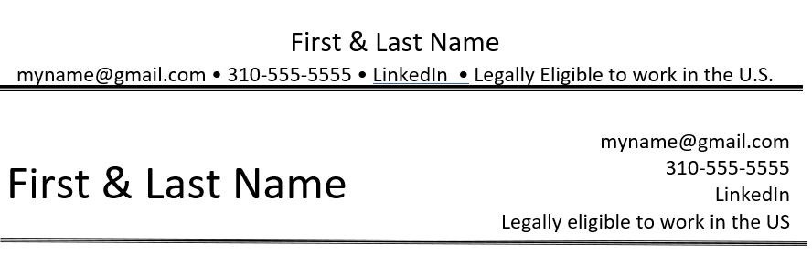 Example of a resume header